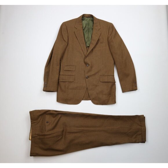 Vtg 70s Streetwear Mens 37R Wool Tweed Whip Cord 2 Piece Suit Brown USA 30 Pants